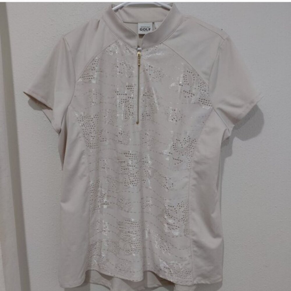 Chicos Zenergy Quarter Zip Active Shirt Metallic Size 2 Spring Golf Tennis